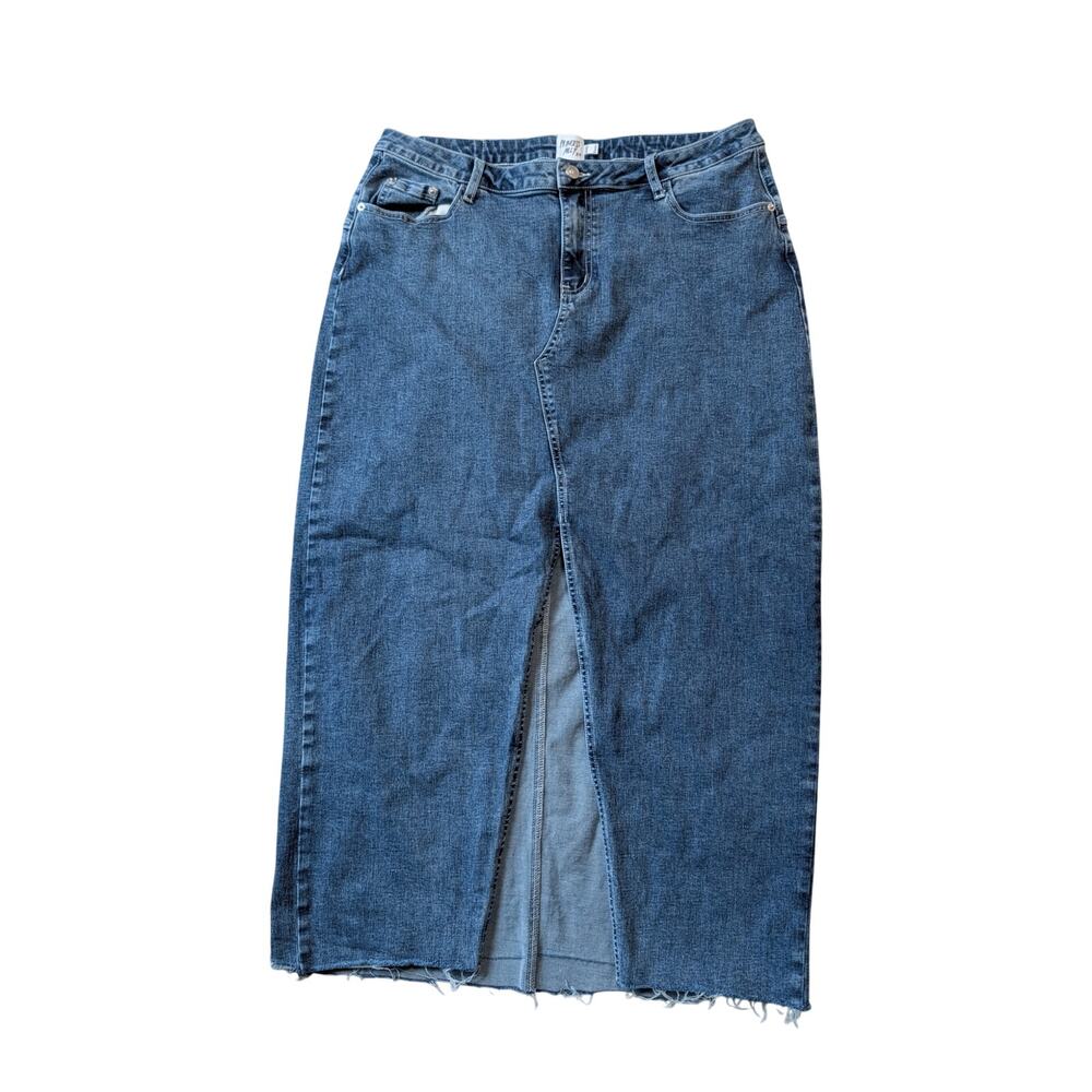 Princess Polly High Split Raw Hem Denim Maxi Skirt Blue Cotton Blend Women US 12